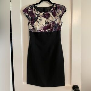 Ann Taylor Black and Purple Floral Midi Dress